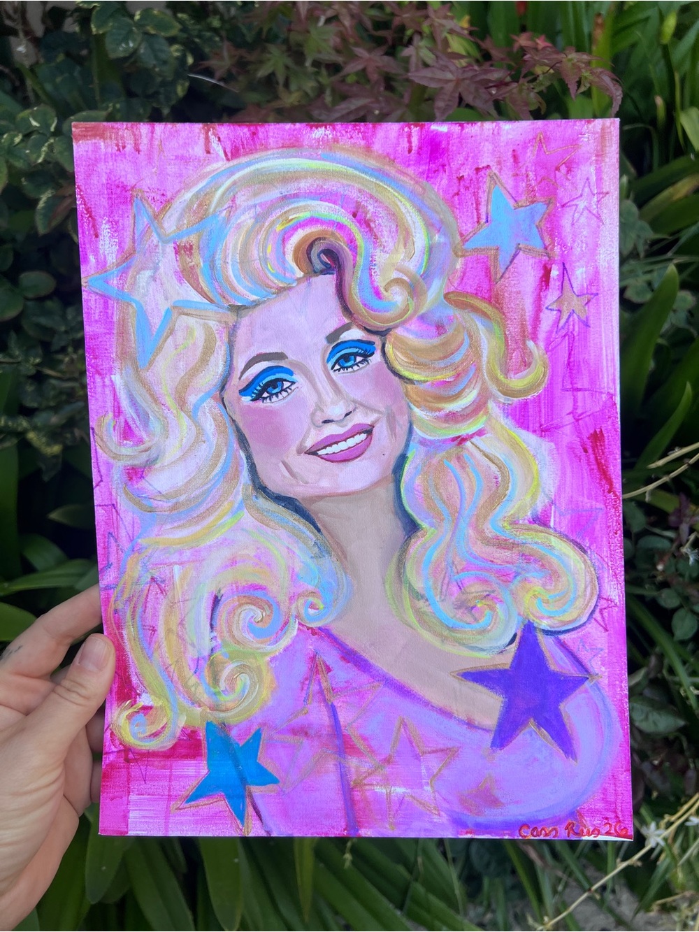 Dolly Parton Barbie hot Pink Star Portrait Art paper Print — Contemporary